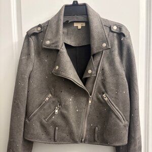 jella c. Grey Faux Suede Cropped Moto Jacket
